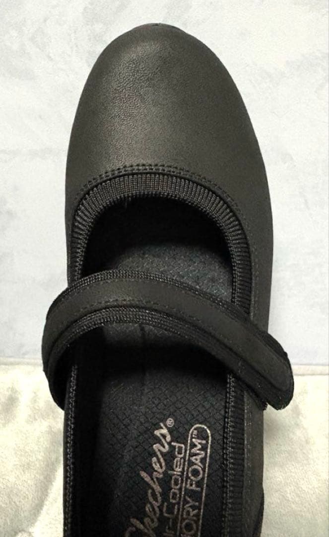 新品25スケッチャーズ黒バレエシューズメリージェーンストラップウェッジソール