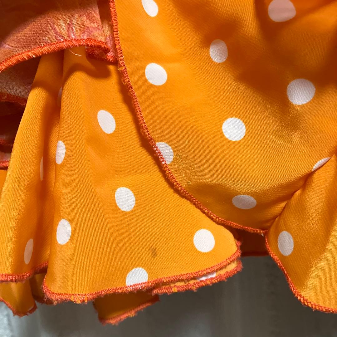 フラメンコ衣装　花柄　ファルダ　オレンジ　3段フリル　オーダーメイド