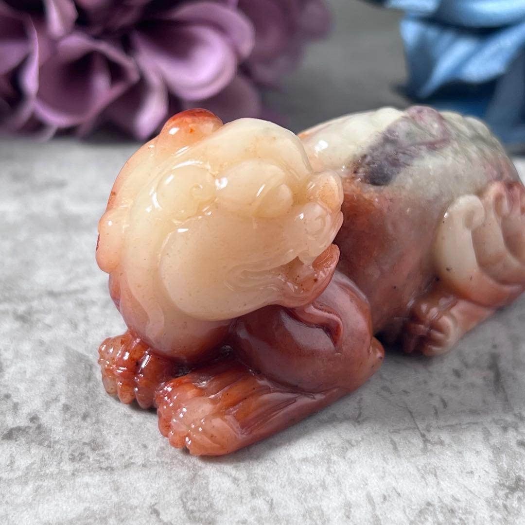 【寿山石】芙蓉獅子吉祥置物