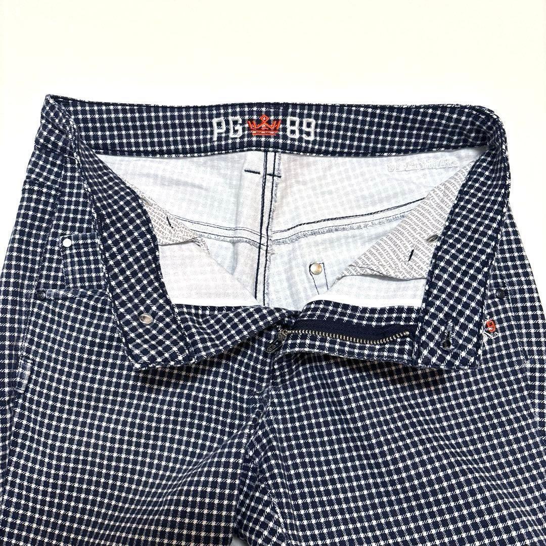 パーリーゲイツ　00/SS レディース　ロングパンツ　ネイビー　チェック　刺繍