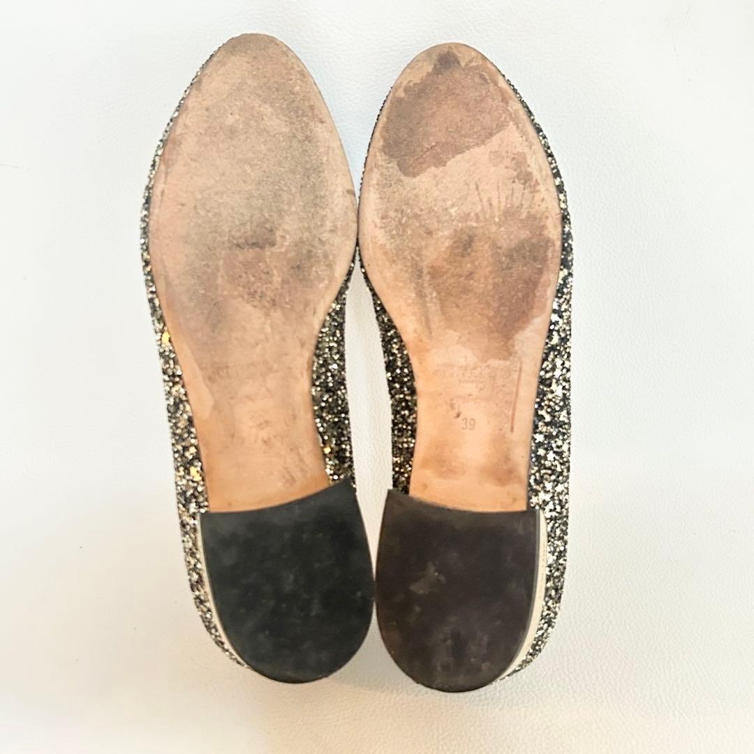JIMMY CHOO ジミーチュウJESSIE FLAT グリッター黒 39