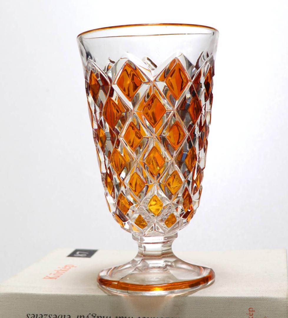 オールド・バカラ 最高級 琥珀色被せ ディアマン・カレ 大型 花瓶 アンバー色