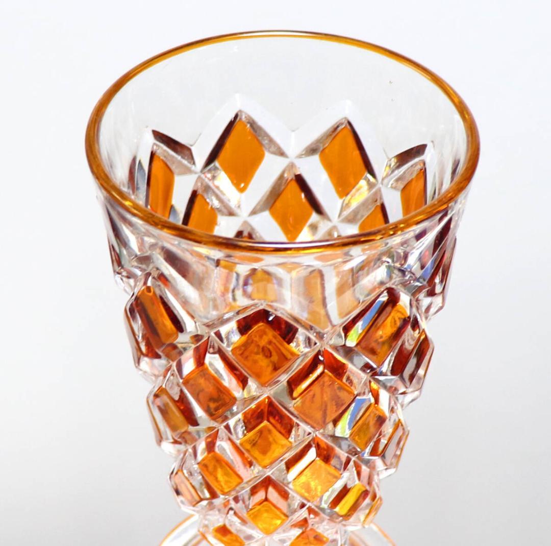 オールド・バカラ 最高級 琥珀色被せ ディアマン・カレ 大型 花瓶 アンバー色
