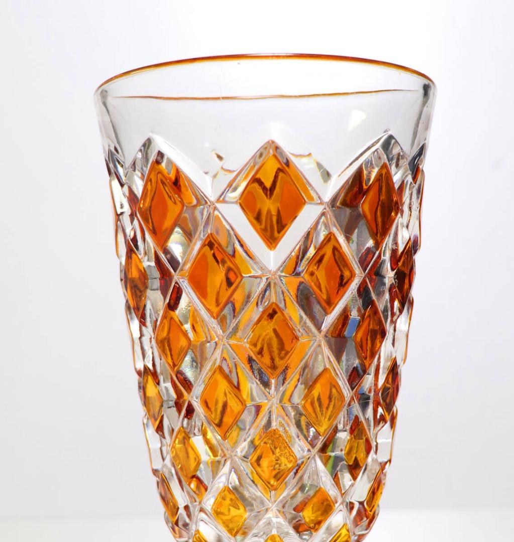 オールド・バカラ 最高級 琥珀色被せ ディアマン・カレ 大型 花瓶 アンバー色