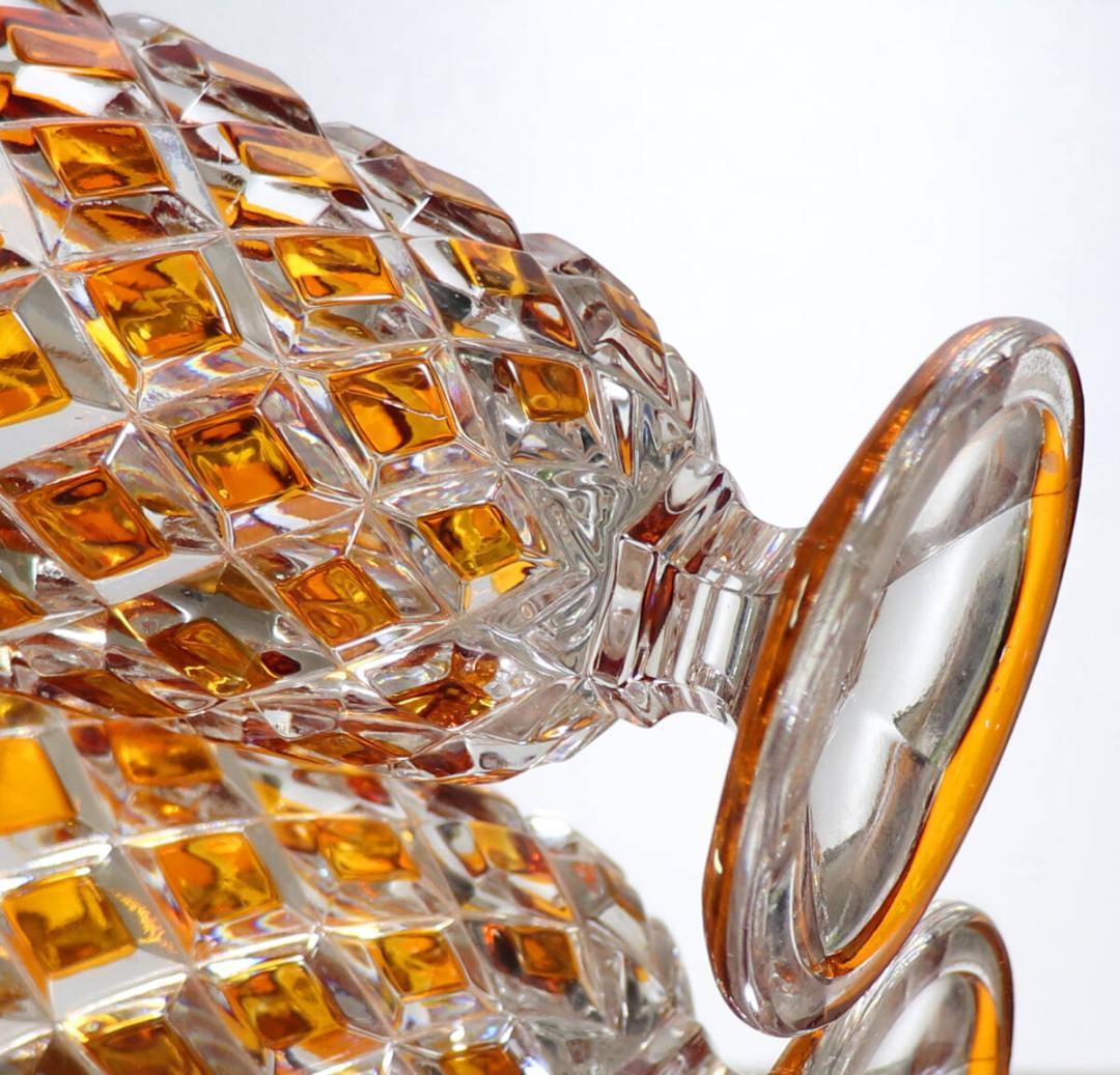 オールド・バカラ 最高級 琥珀色被せ ディアマン・カレ 大型 花瓶 アンバー色