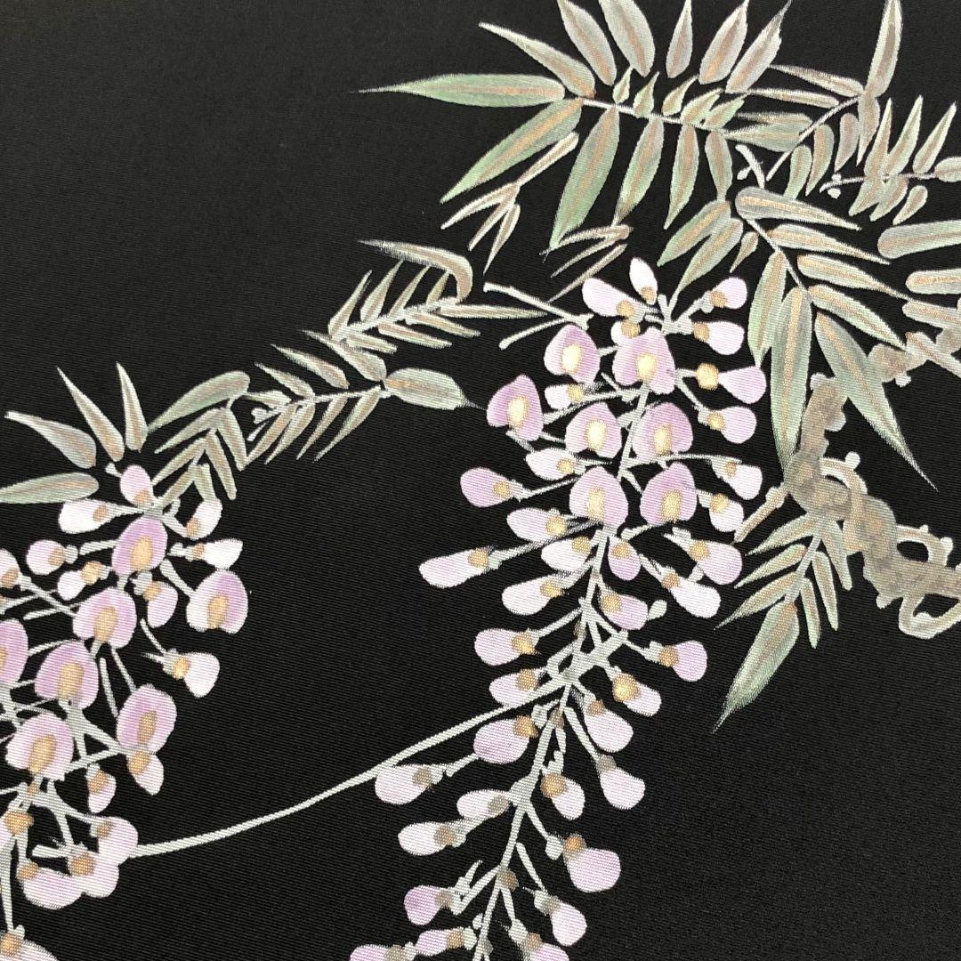 名古屋帯 作家物 塩瀬 藤の花模様 黒色 O-5986