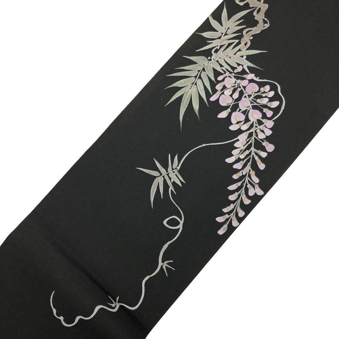 名古屋帯 作家物 塩瀬 藤の花模様 黒色 O-5986