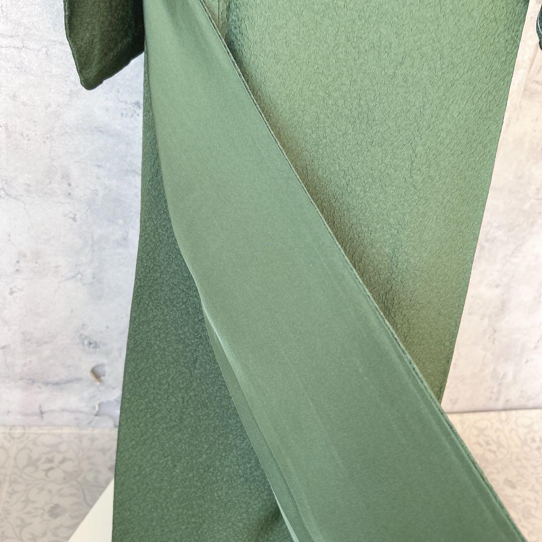 色無地　フルセット　着物　正絹　濃い緑　未使用　p5