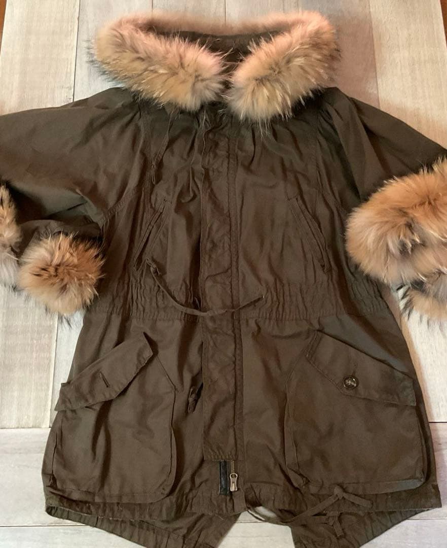 美品LE CIEL BLEUカーキ ファー付き モッズコート