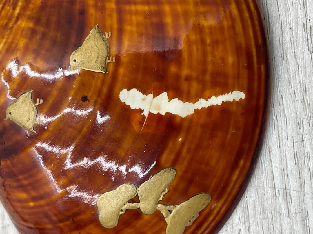 未使用 蛤 香合 蒔絵付 茶道具 内金 共箱 波 松 鳥 抹香 練香