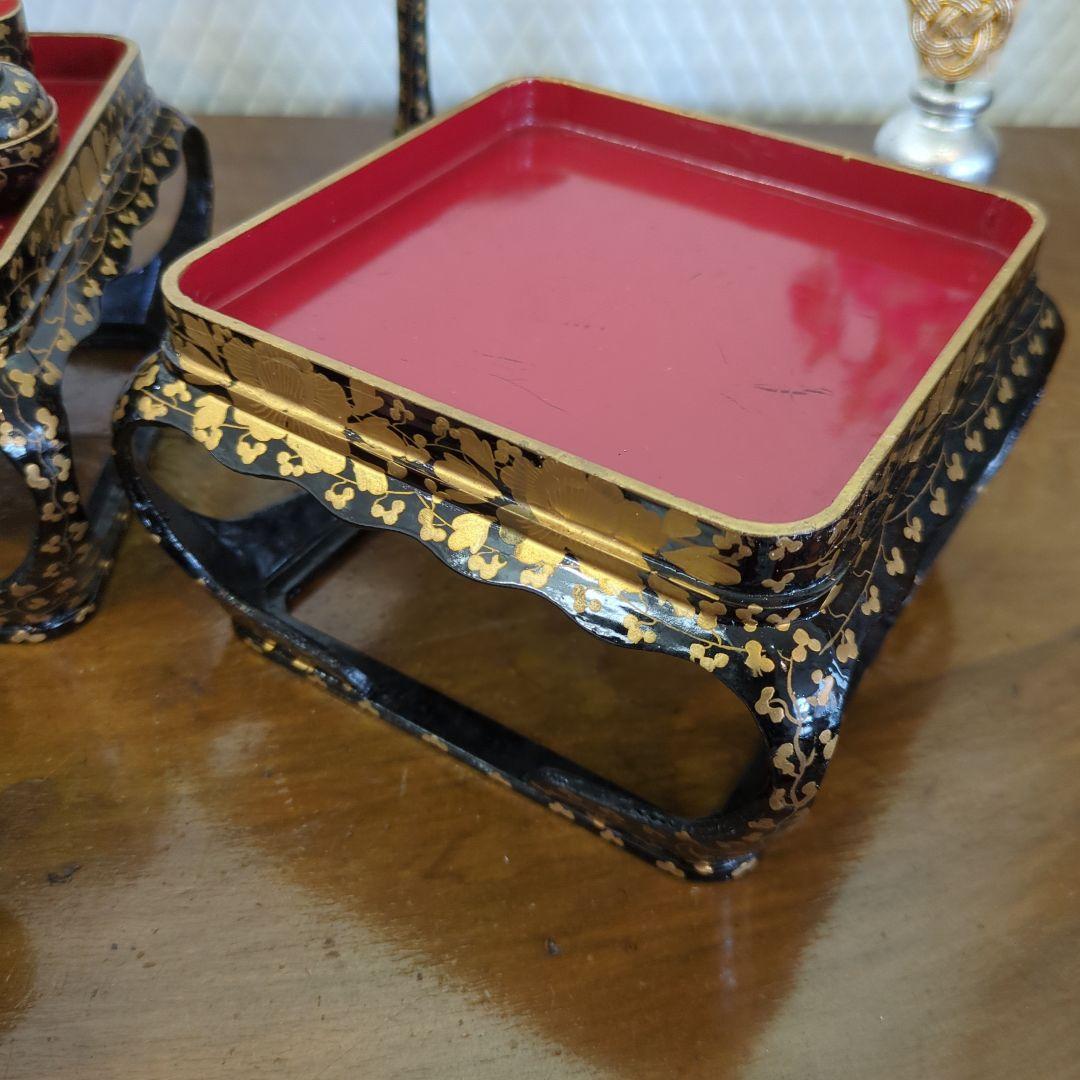 骨董　雛道具　お雛様　ひな祭り　木製　漆器　一式　金彩　木箱