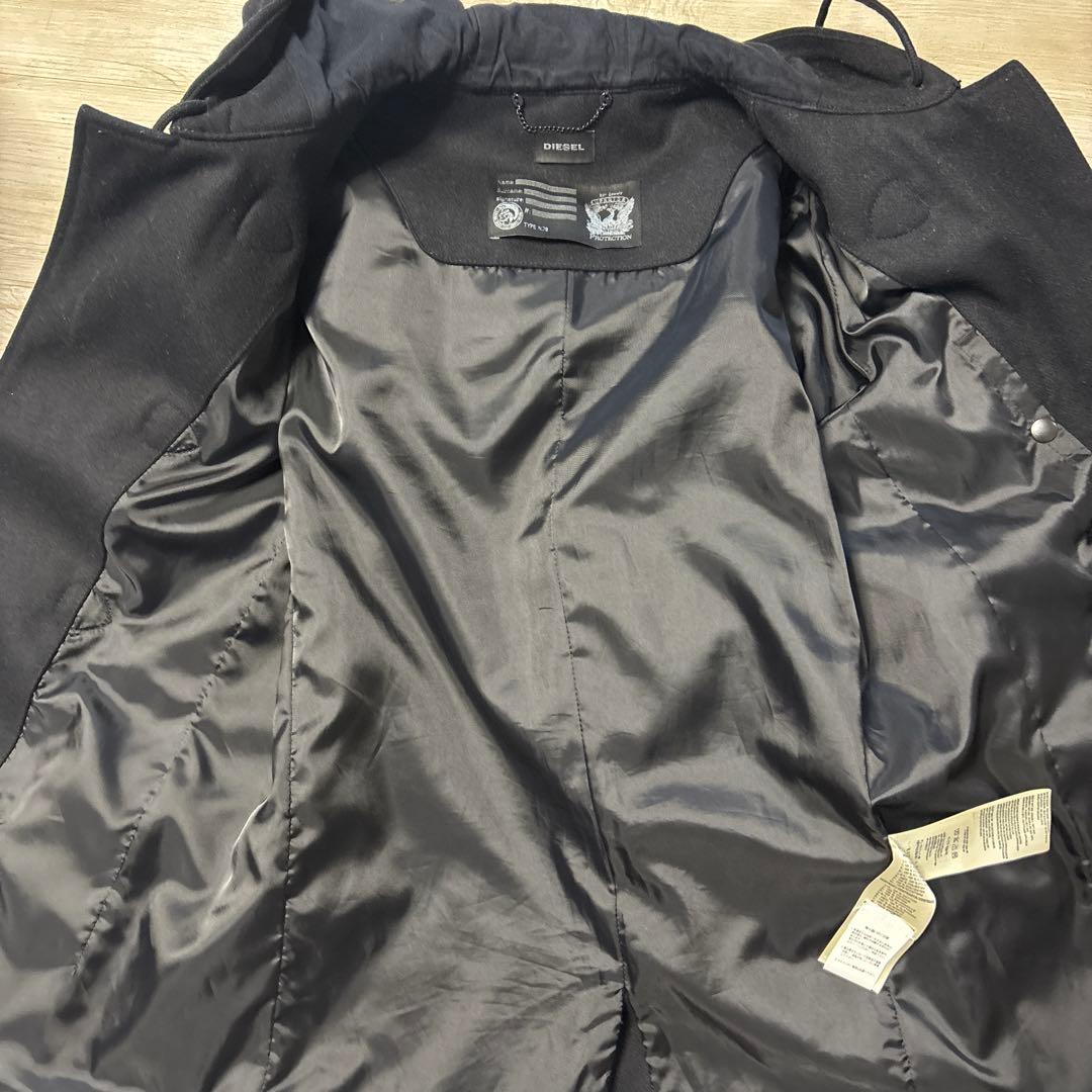 底値　DIESEL フード付き牛革ダッフルコート 黒