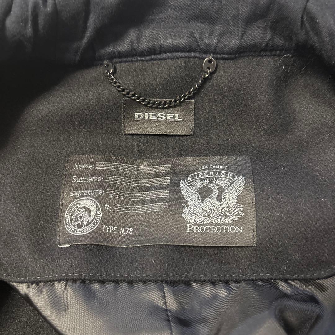 底値　DIESEL フード付き牛革ダッフルコート 黒
