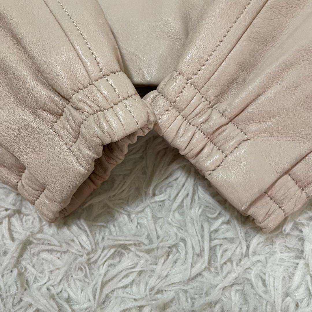 美品/現行モデル コーチ ラムレザージャケット ピンクベージュ クロップド L