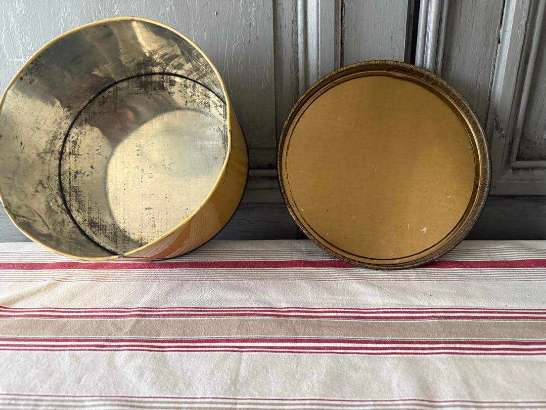 アンティーク ケーキ缶 イエロー &グリーン