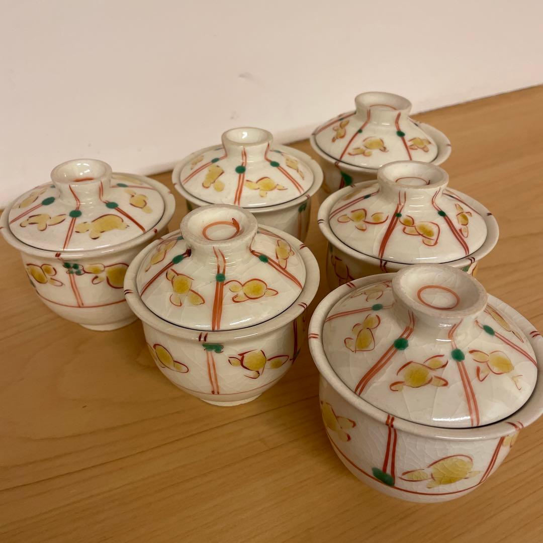 清水保孝　色絵亀文蓋物6客　共箱あり　父は人間国宝　清水卯一