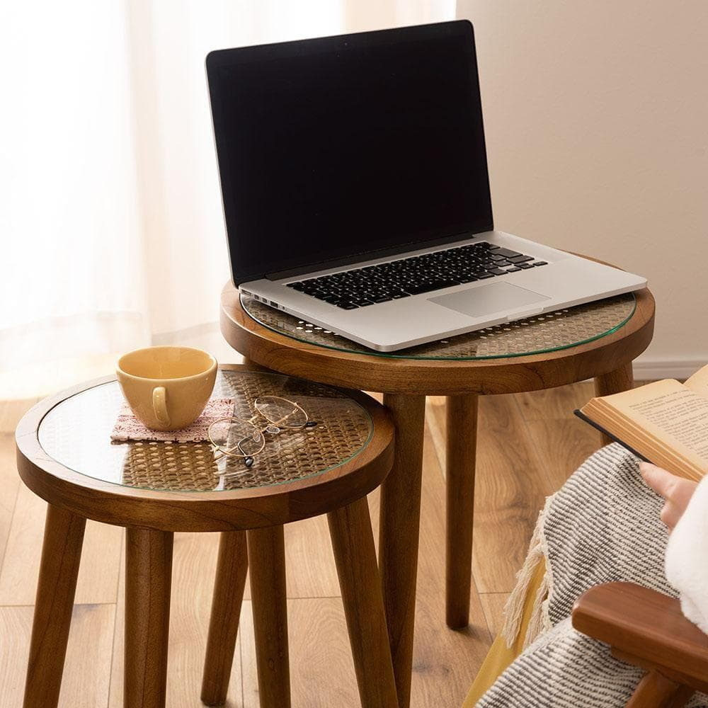 新品 送料込み ラタン ラウンド サイドテーブル S 35×45cm