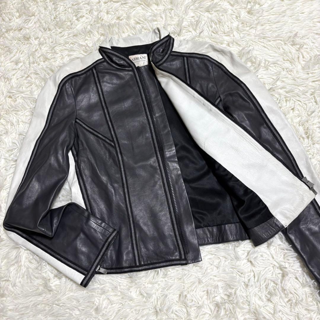 【美品・希少】アルマーニ　コレツォーニ　ライダースジャケット　バイカラー XL