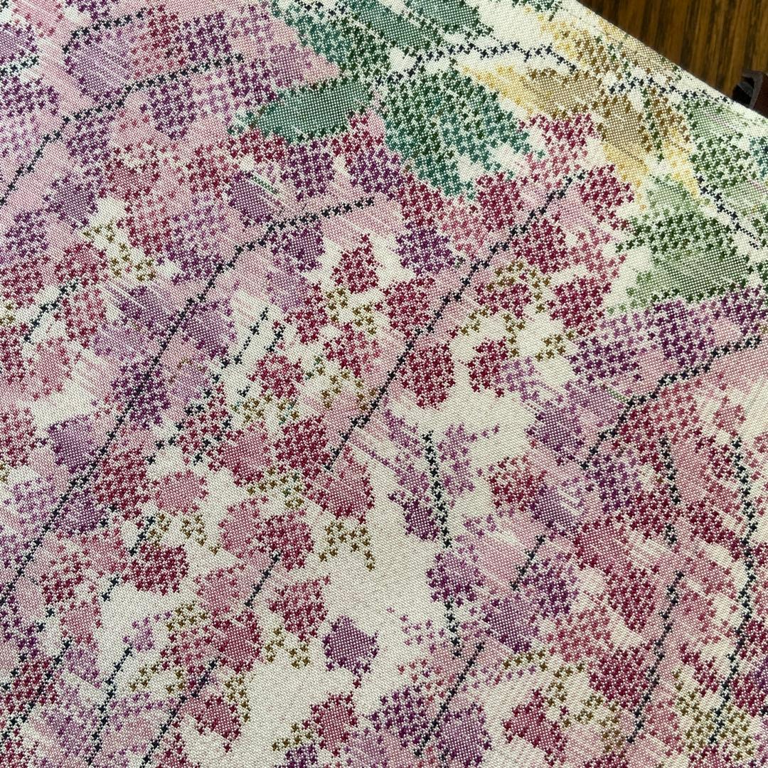 大島紬　満開の藤の花　リメイク　胡桃皮ハンドルバッグ