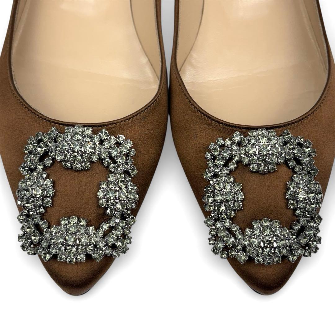 【美品】マノロブラニク ハンギシ　36　23cm　ブラウン　サテン　パンプス