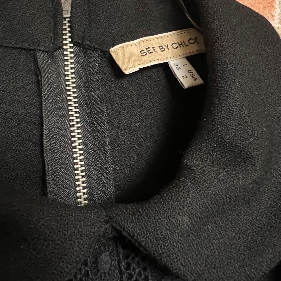 (極美品)シーバイクロエ　ピンタックワンピース　パフスリーブ　ベルト付き　丸襟