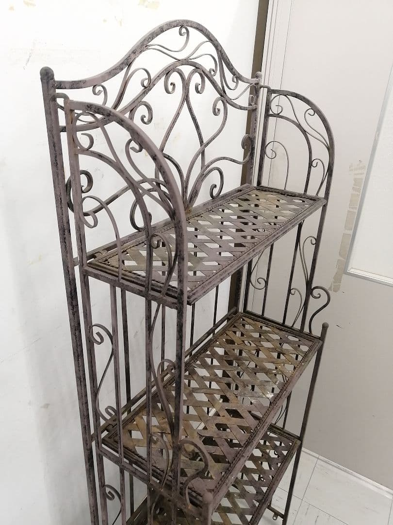 アイアン製オープンシェルフ 4段 メタル ダークグレー 花台 店舗什器 W61