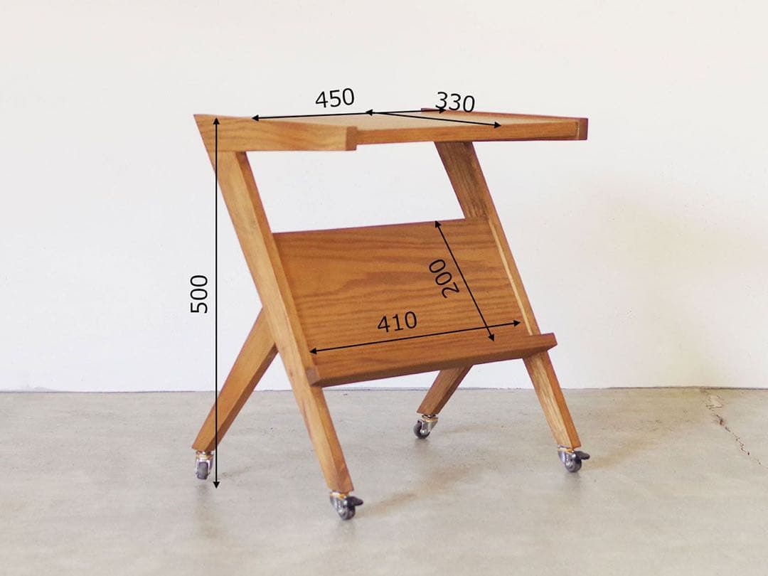 【未使用品】オーク サイドテーブル　木製サイドテーブル キャスター付き