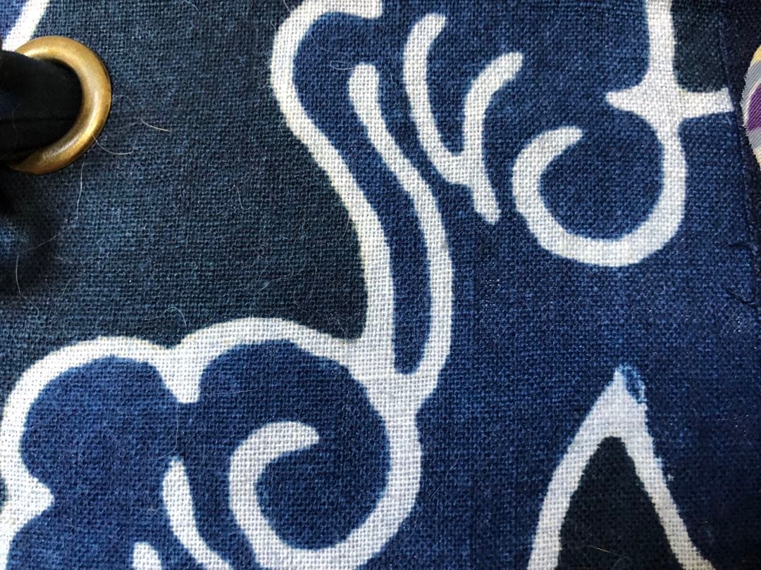 一閑張り　一閑張りバック　　　　藍染 筒がき　正絹古布　犬張子　狛犬