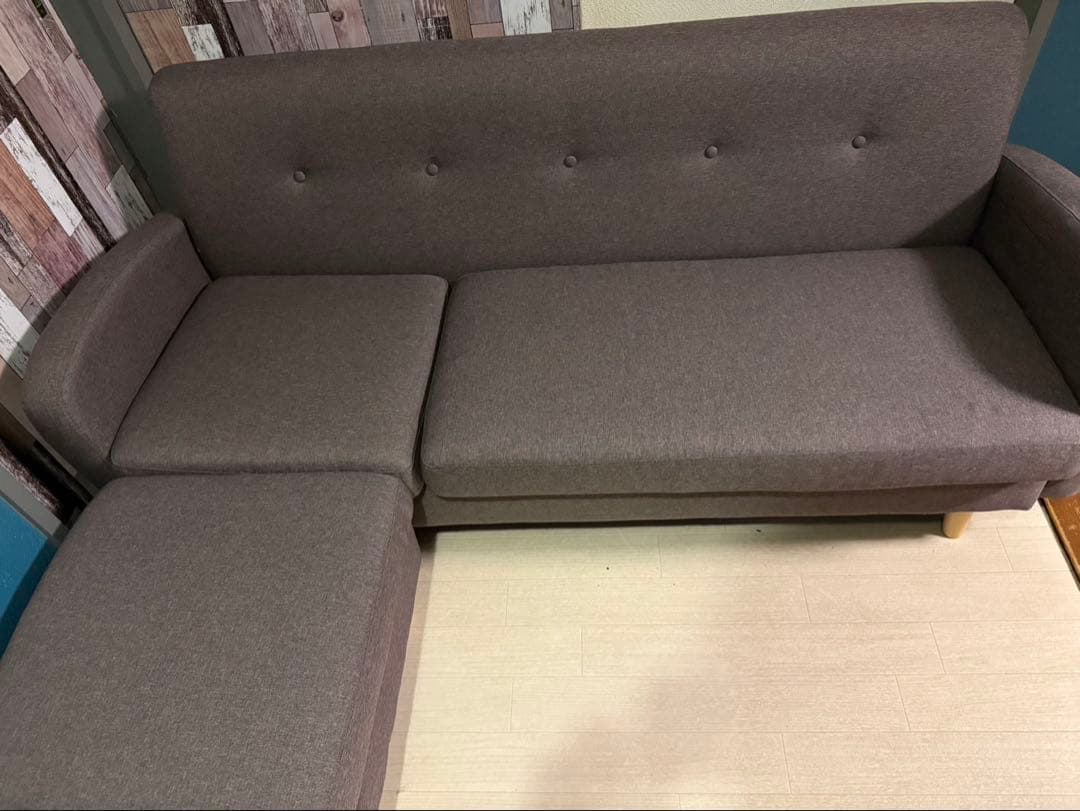 手渡し限定　ソファ　3人掛けソファ　オットマン付き　ブラウン