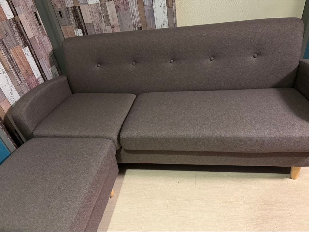 手渡し限定　ソファ　3人掛けソファ　オットマン付き　ブラウン