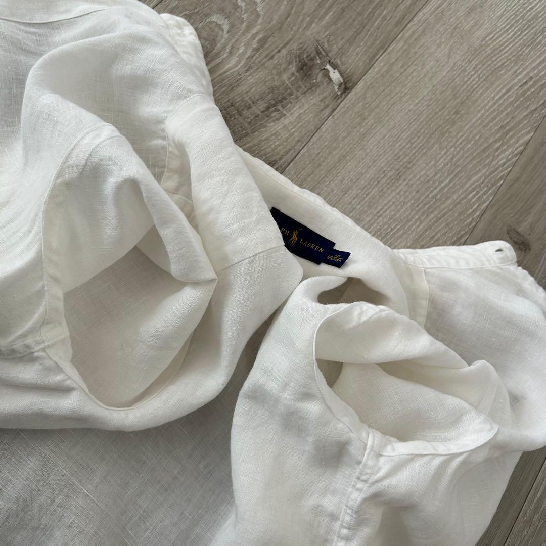 ラルフローレン 長袖 リネンシャツ 白 XS ボタンダウン ポニー刺繍