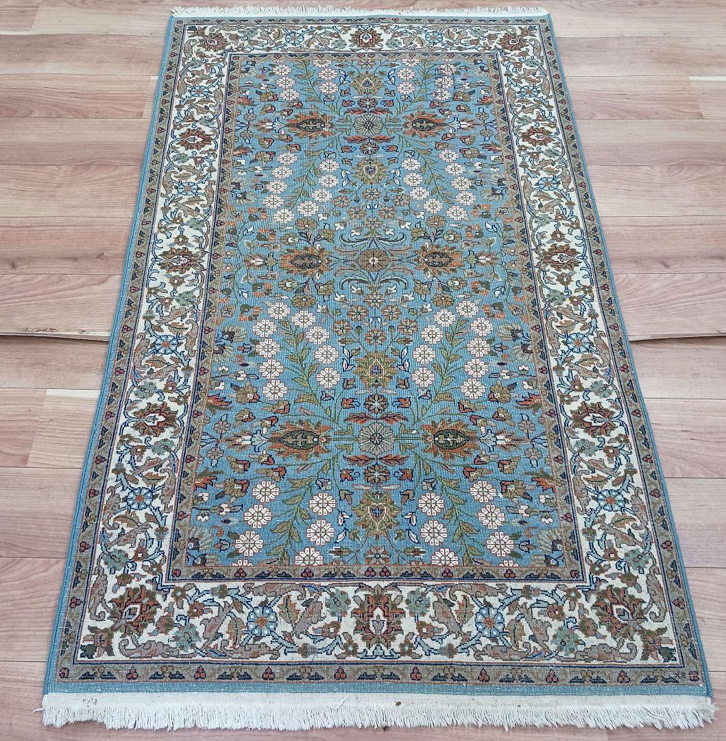 Y3135 高級トルコ絨毯 ウール 手織り 160×93㎝ 小花柄