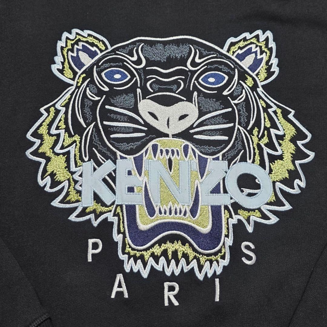 【美品】ケンゾー 虎顔 刺繍 ビッグロゴ スウェット 黒