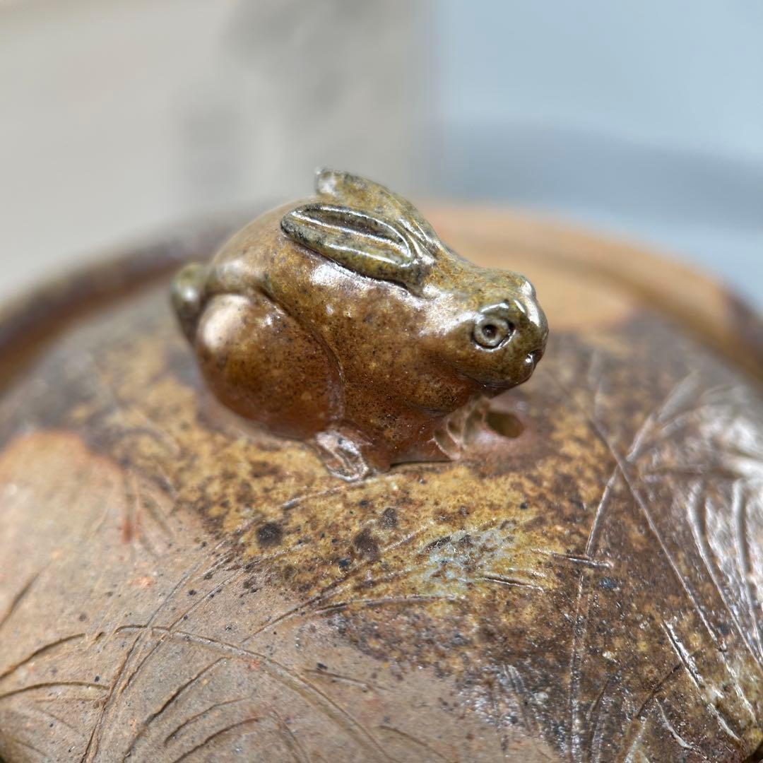 D佐藤苔助 備前焼宝瓶 うさぎ手捻り人気作者 急須共箱 共布 茶注 煎茶 茶道具