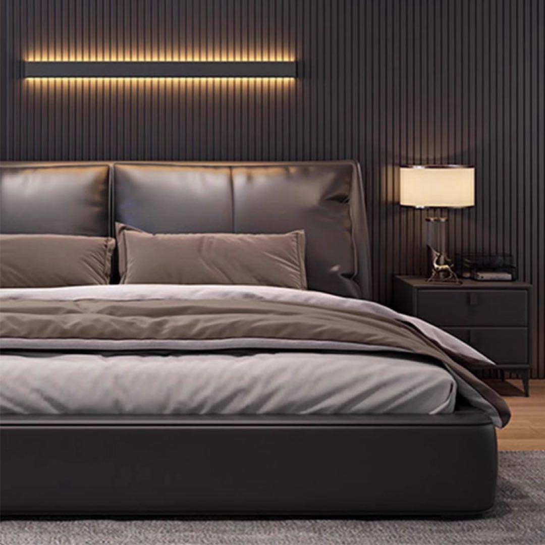 ラグジュアリー ベッド クイーンサイズ ブラックレザー デザイナーズ