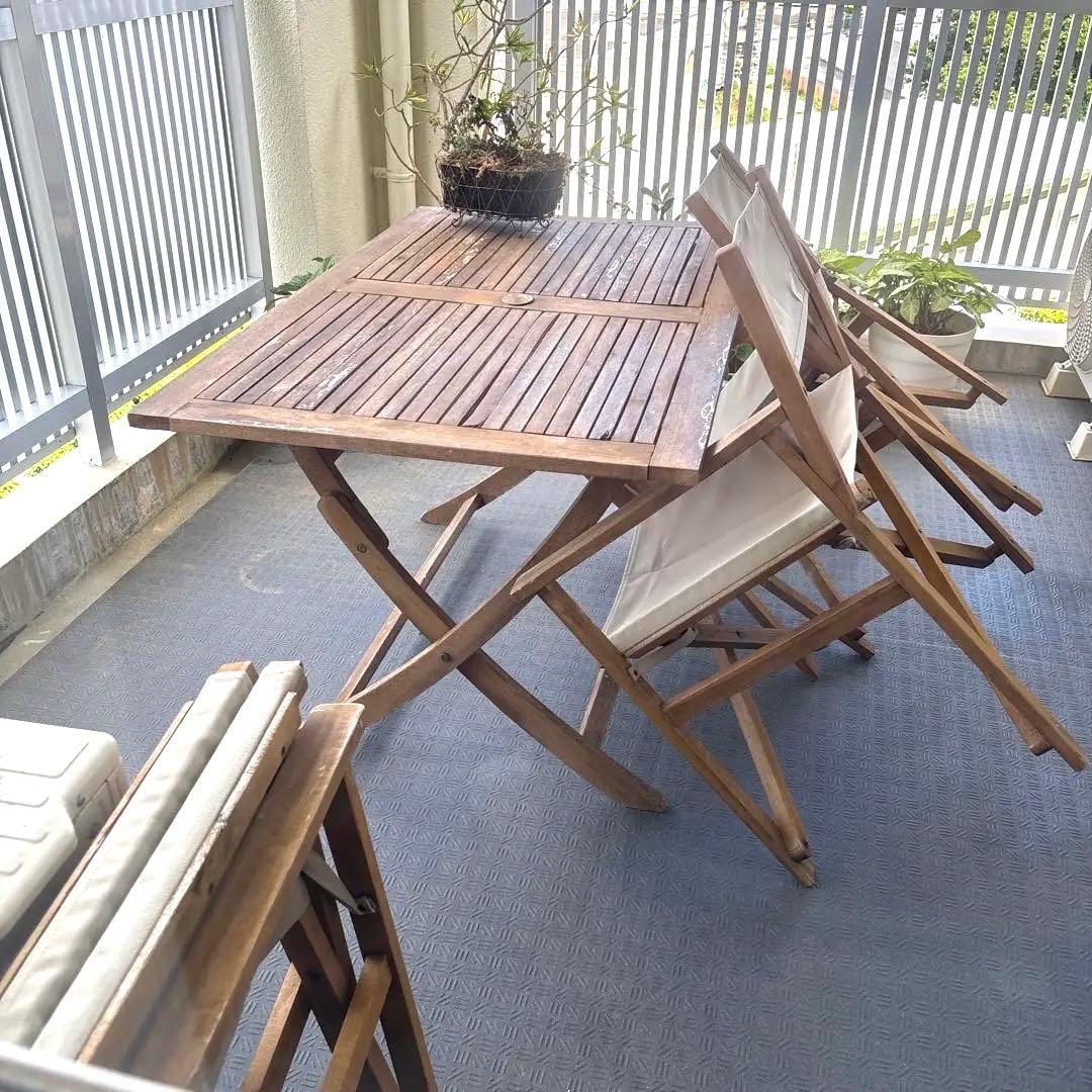 木製折りたたみテーブルチェアセット アウトドア ベランダ