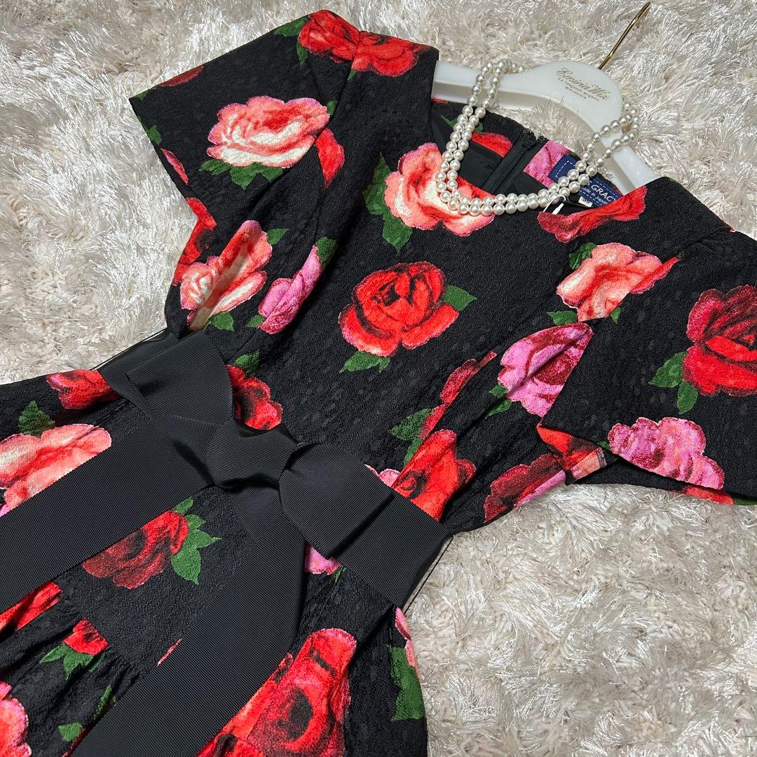 エムズグレイシー 秋冬カタログ バルーンワンピース 薔薇 ジャガード 花柄 黒