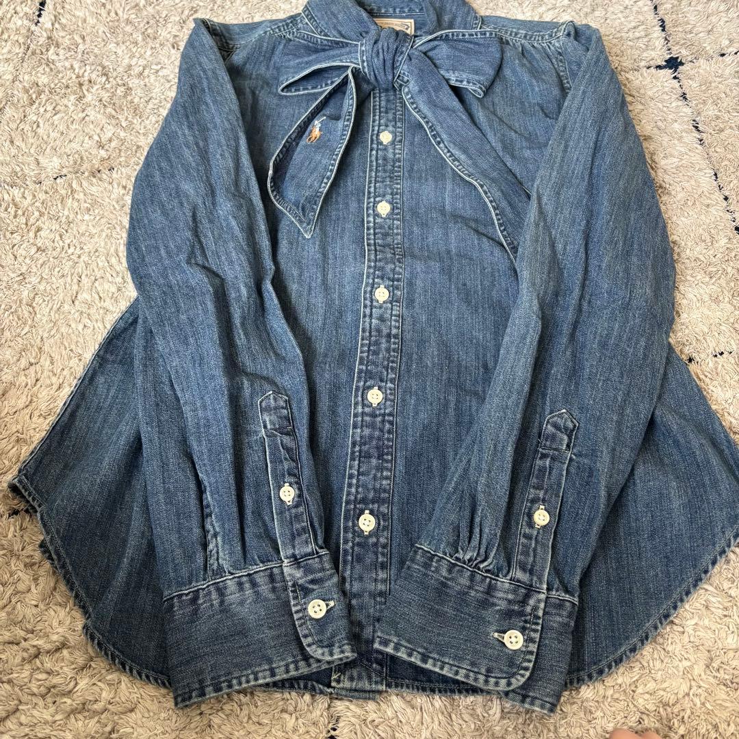 【極美品✨】ポロラルフローレン　シャツ　ボウタイ　ポニー刺繍　インディゴ　８