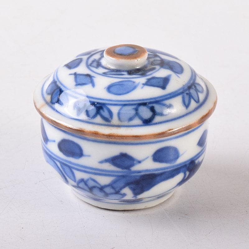 中国　新渡青花　花文　蓋壺　小壷　スンコロク　宋胡録　時代箱　C　R8683