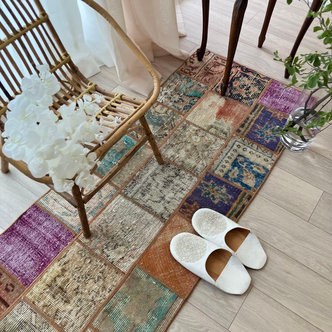 カラフル57×161✳︎パッチワーク　ランナー　ロング　トルコヴィンテージラグ