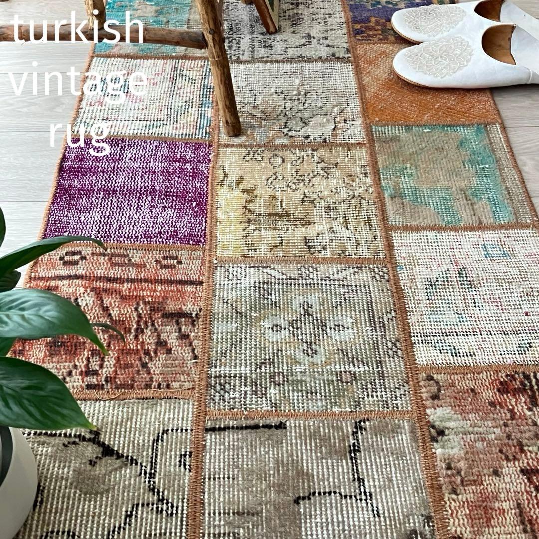 カラフル57×161✳︎パッチワーク　ランナー　ロング　トルコヴィンテージラグ