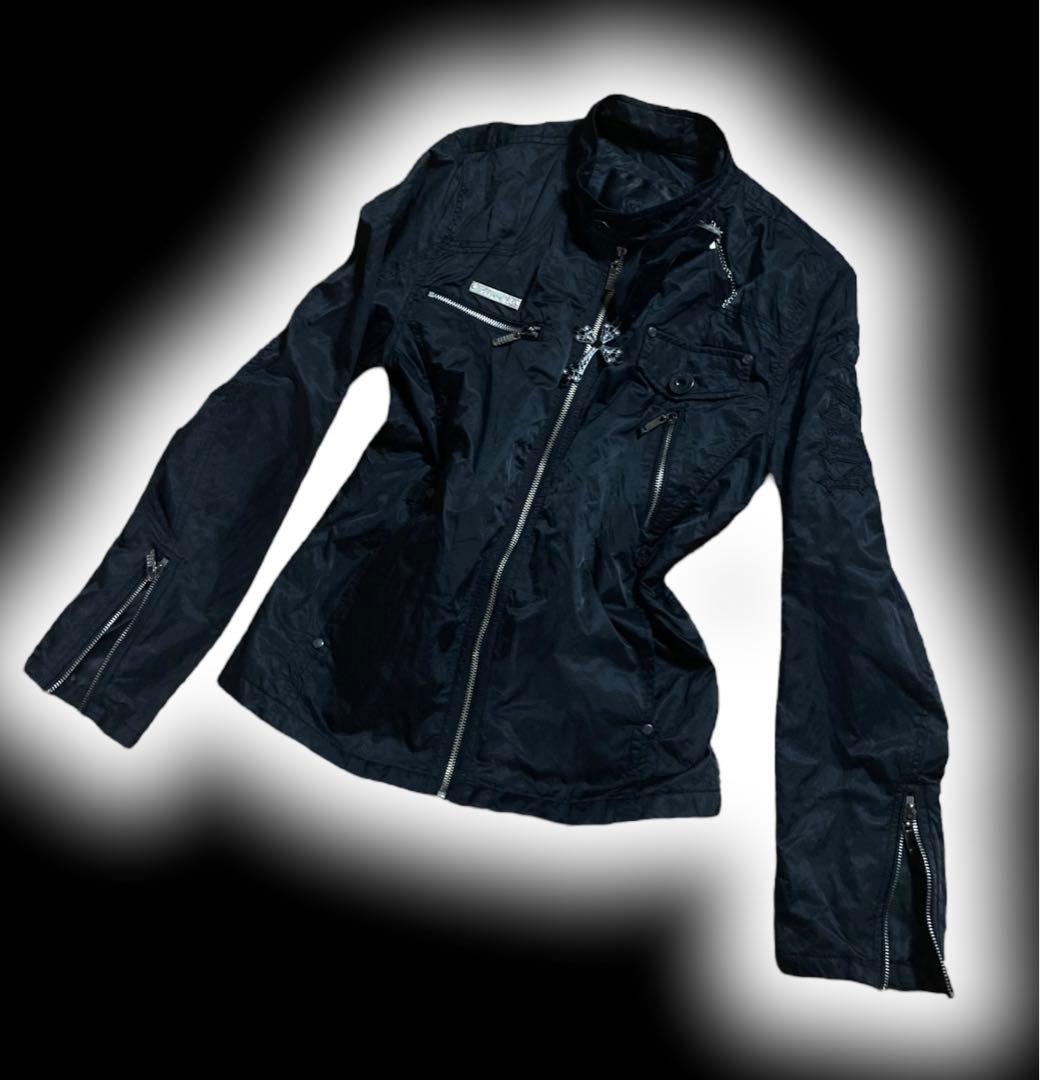 y2k刺繍ドクロ英字フェアリーグランジライダースパンクロックミリタリー黒ゴシック