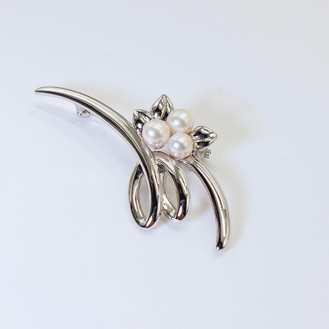 希少 ミキモト パール ブローチ アコヤ 4.5〜5.0mm NHK シルバー
