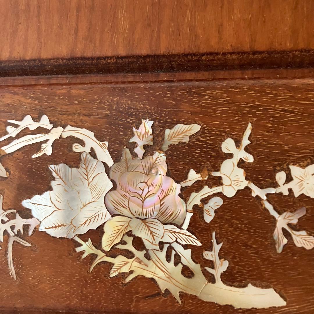 貝殻細工の花模様の木製座卓