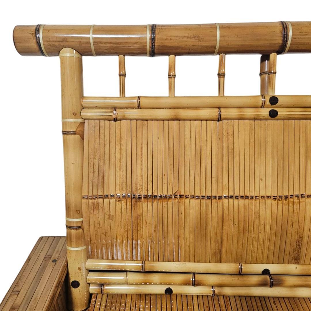 梅里竹芸 3人掛け 健康 長椅子 真竹 片肘テーブル キャスター付き バンブー