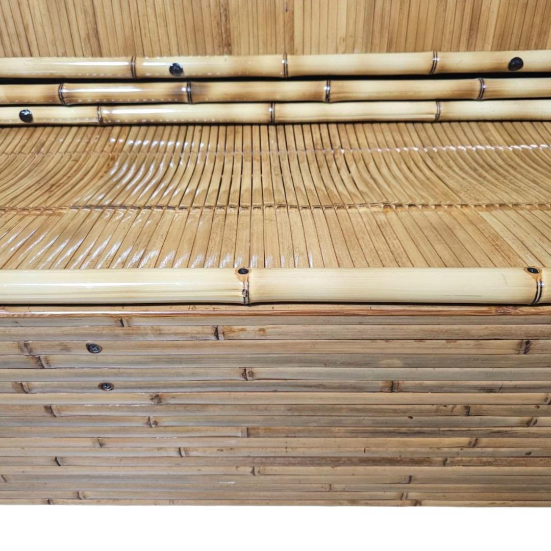 梅里竹芸 3人掛け 健康 長椅子 真竹 片肘テーブル キャスター付き バンブー