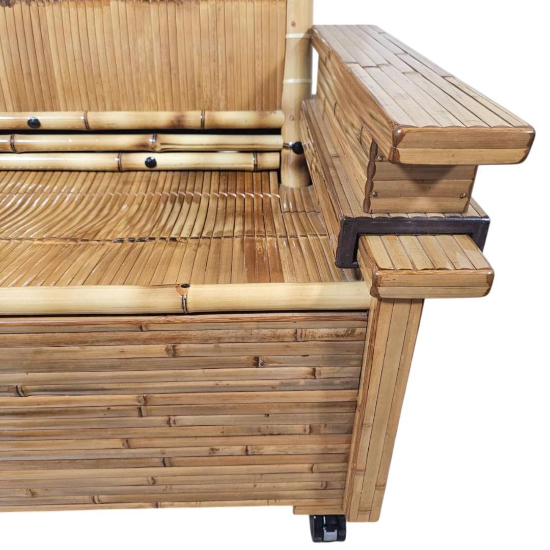 梅里竹芸 3人掛け 健康 長椅子 真竹 片肘テーブル キャスター付き バンブー