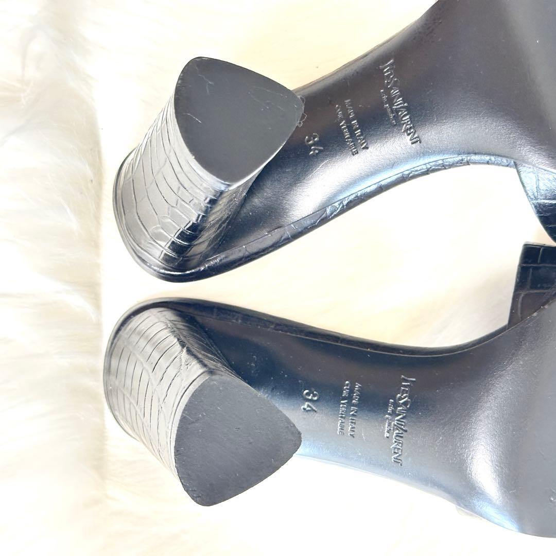 未使用級✨イヴ・サンローラン ミュール パンプス ヒール クロコ イタリア製
