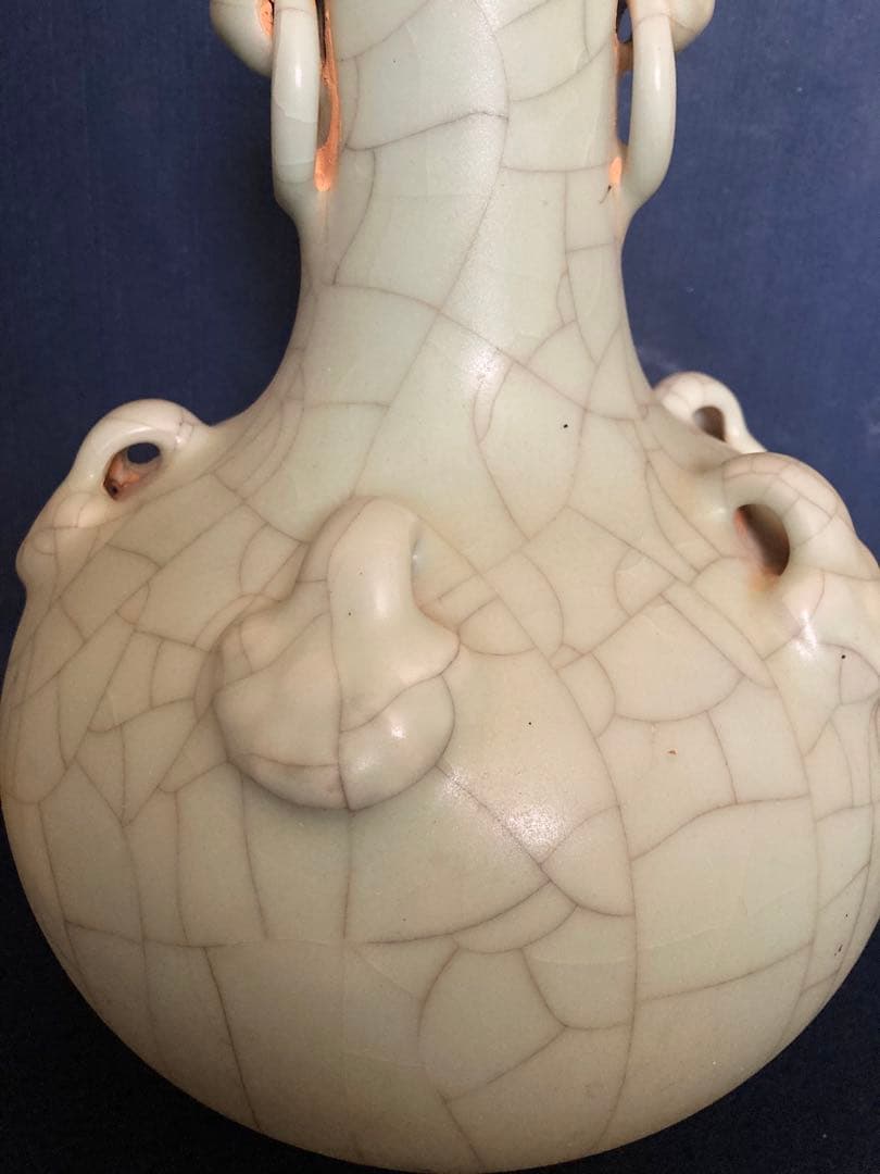 七官青磁　双蝙蝠耳天球瓶　北宋青磁