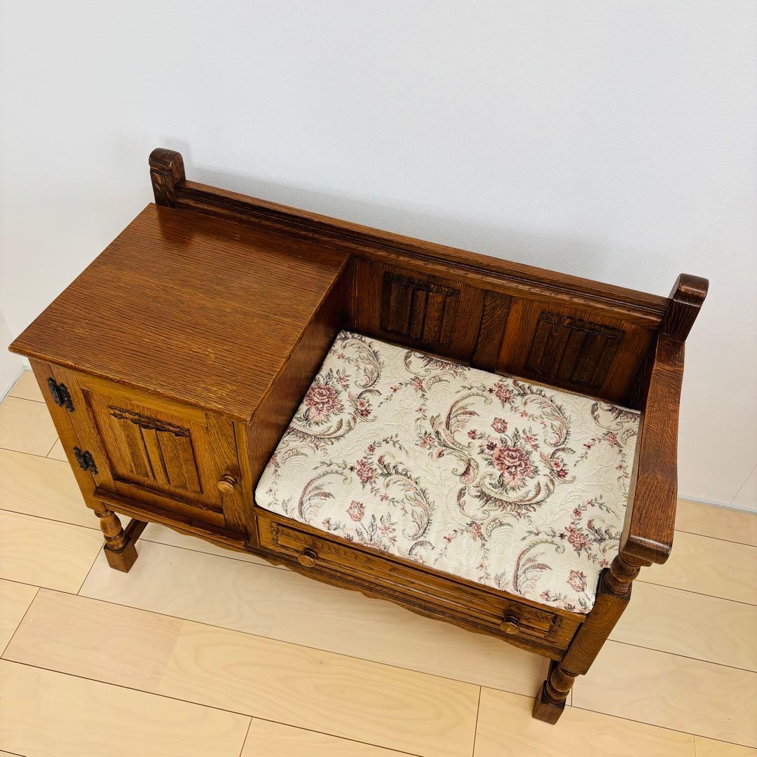 ビンテージチェア　テレフォンベンチ　シート イギリスアンティーク　送料込み